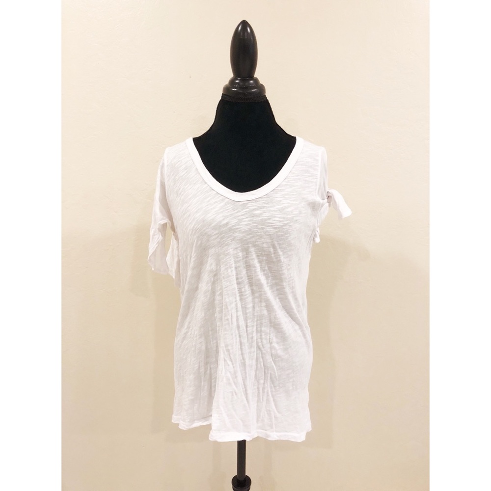 Anthropologie Left of Center White V-Neck Tie Tee